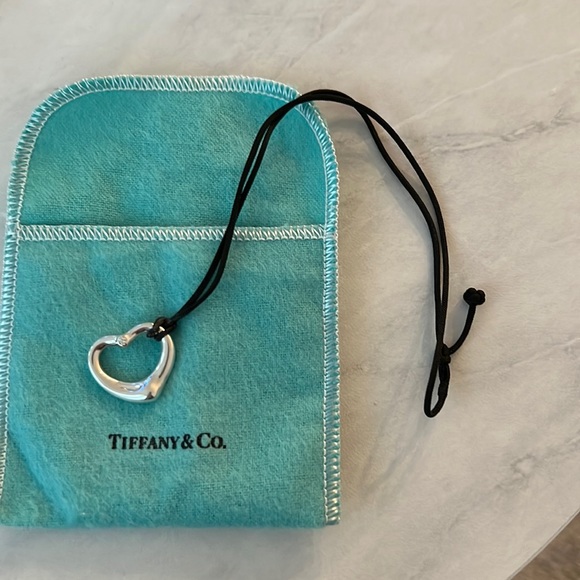 Tiffany & Co Elsa Peretti open heart pendent with diamond on silk cord - Picture 1 of 1
